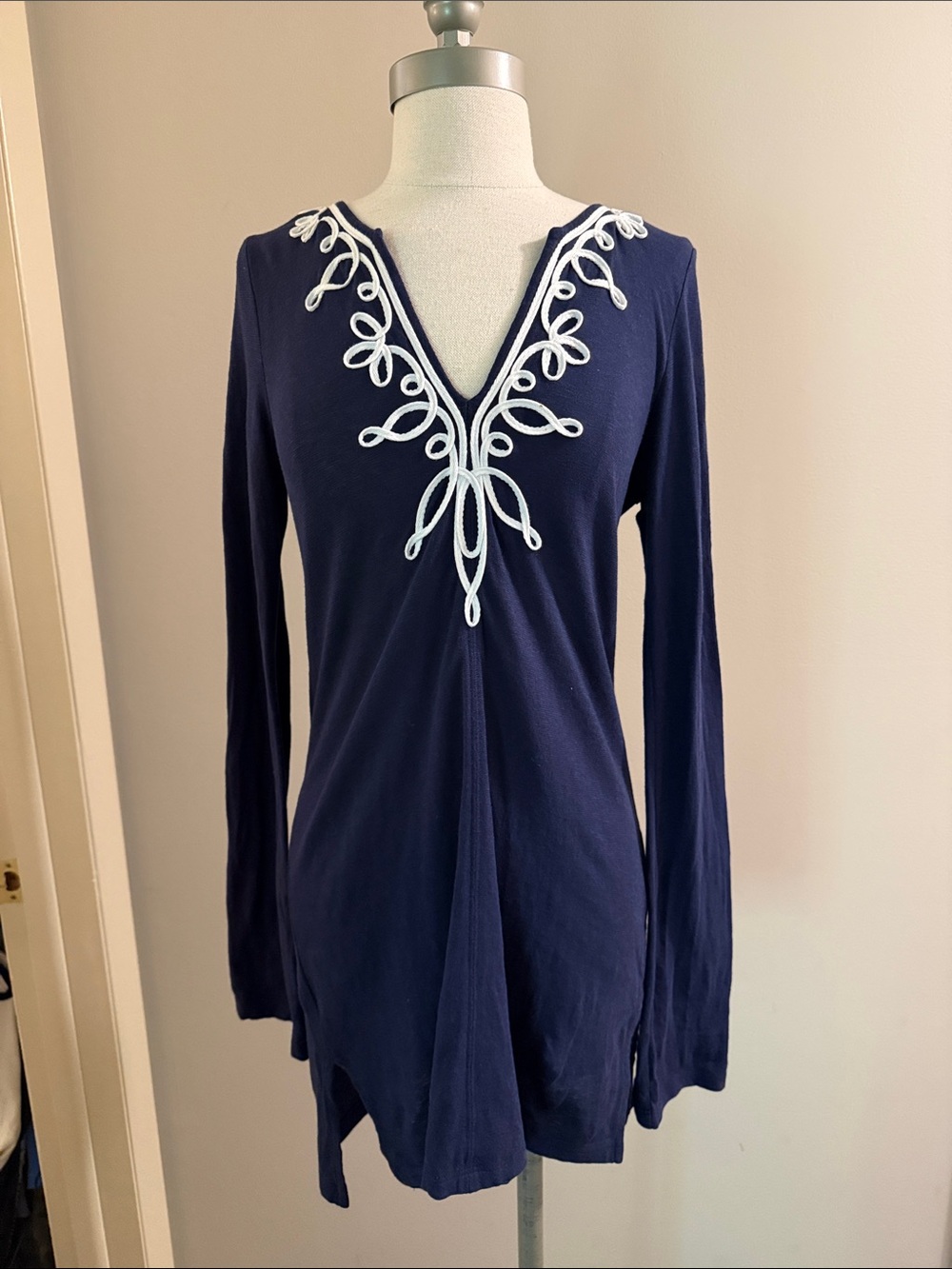 Lilly Pulitzer Navy Mini Dress with White Embroidered V-Neck
